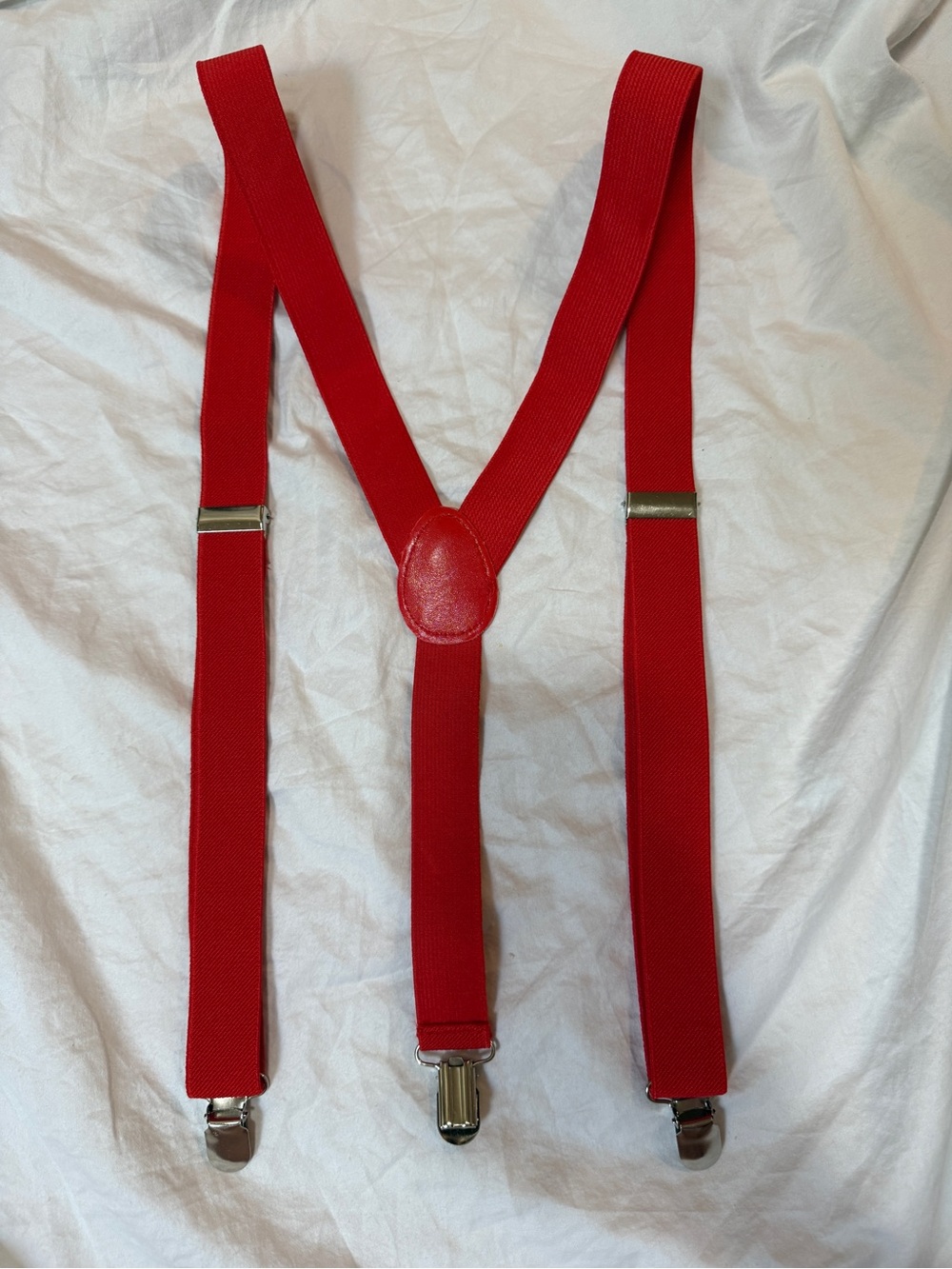 Unisex Adult Adjustable Bright Red Suspenders with Silver Clasps. One size.